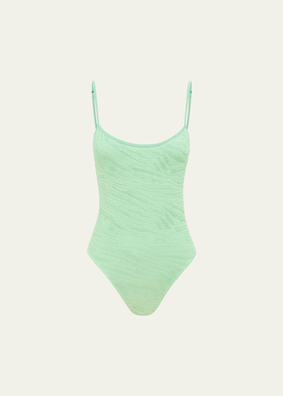 Bond-eye Swim Low Palace Textured Tiger One-piece Swimsuit (d-dd Cup) In Mint Tiger