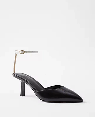 Ann Taylor Leather Sculptural Heel Ankle Strap Pumps In Black