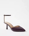 Ann Taylor Leather Sculptural Heel Ankle Strap Pumps In Burgundy