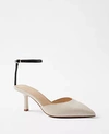 Ann Taylor Leather Sculptural Heel Ankle Strap Pumps In Pearl Shadow