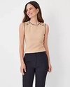Ann Taylor Sleeveless Shoulder Button Top In Cafe Au Lait