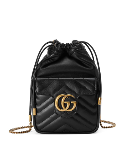 Gucci Leather Gg Marmont Bucket Bag In Black