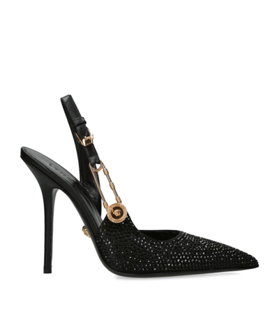 Versace 110mm Safety-pin Leather Pumps In Black