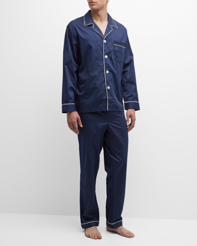 Majestic Southport Woven Cotton Pyjamas In Navy Dot