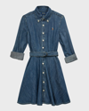 Polo Ralph Lauren Girl's Denim Belted Shirt Dress In Indigo