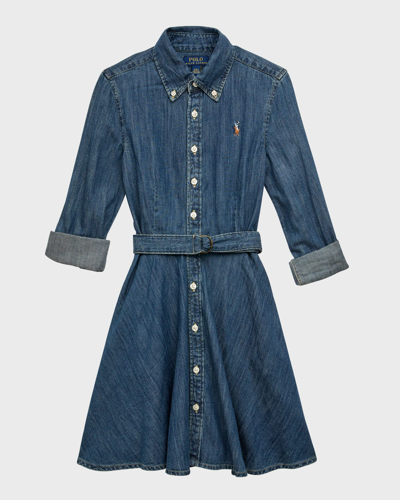 Polo Ralph Lauren Kids' Girl's Denim Belted Shirt Dress In Indigo