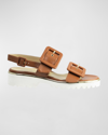Ron White Callie Buckle Leather Ankle-strap Sandals In Cognac