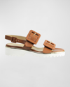 RON WHITE CALLIE BUCKLE LEATHER ANKLE-STRAP SANDALS