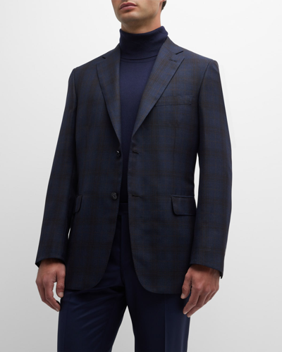 Brioni Men's Plaid Wool Sport Coat In Midnight Blue