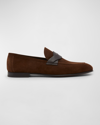 TOM FORD MEN'S SEAN TWISTED KEEPER SUEDE PENNY LOAFERS