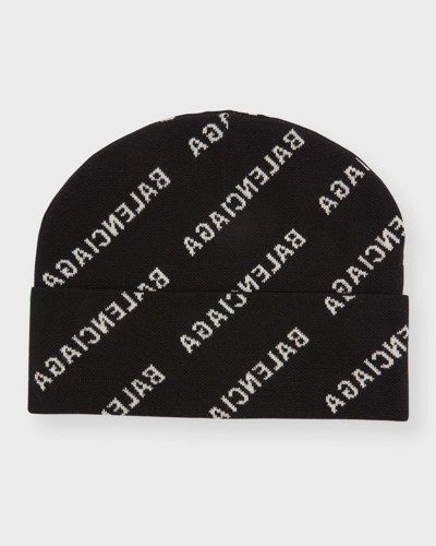 Balenciaga Logo-print Knitted Beanie In White