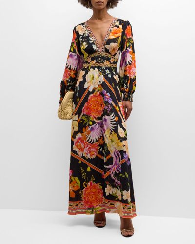 Camilla Embellished Silk Maxi Dress In Black