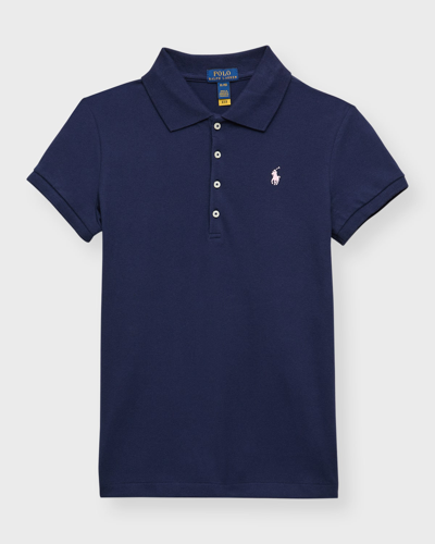Polo Ralph Lauren Girl's Short-sleeve Logo Embroidery Polo Shirt In French Navy