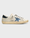 Golden Goose Ball Star Sneakers In White Nappa Leather With Light Blue Laminated Leather Star And Heel Tab In White