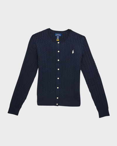 Ralph Lauren Kids' Cotton Cable-knit Cardigan (6-14 Years) In Hunter Navy