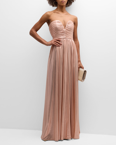Retroféte Madeleine Long Strapless Sweetheart Dress In Dusty Pink