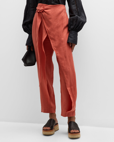 Pinkfilosofy Lares Draped Linen Trousers In 022 Chili Red