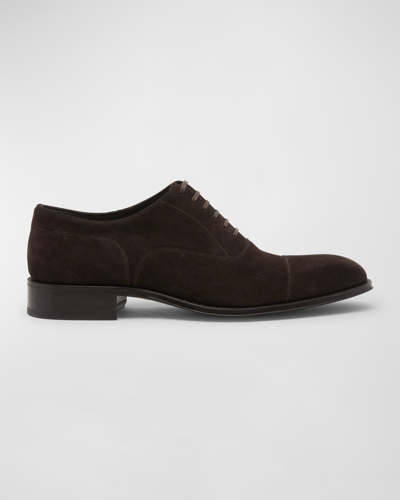 Tom Ford Men's Clayton Cap Toe Suede Oxfords In Chocolate