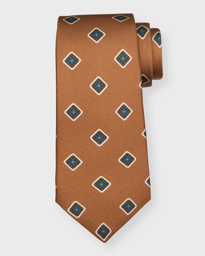 Kiton Men's Geometric-print Silk Tie In Gold