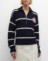 Moncler Striped Wool Quarter-zip Turtleneck In Dark Blue