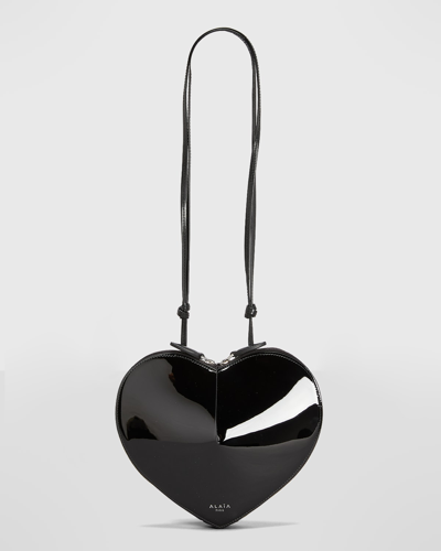 Alaïa Le Coeur Crossbody Bag In Patent Leather In Black