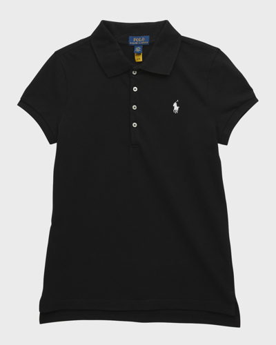 Ralph Lauren Kids' Girl's Short-sleeve Logo Embroidery Polo Shirt In Polo Black