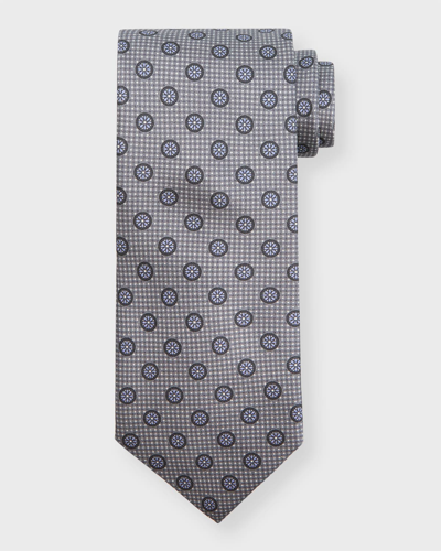 Canali Men's Circle-print Silk Tie In Grey