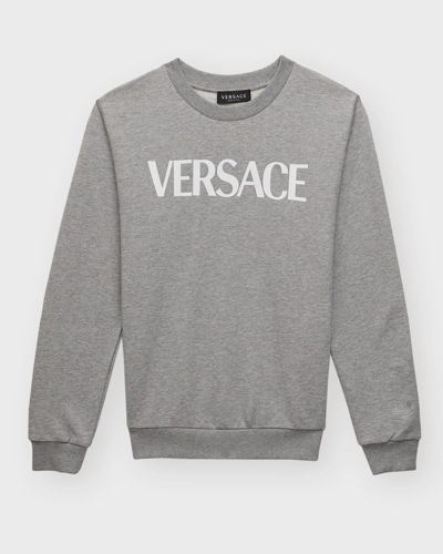 Versace Logo Cotton Jersey Sweatshirt In Gray