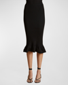 KHAITE SAPPHI FLOUNCE-HEM RIB KNIT MIDI SKIRT