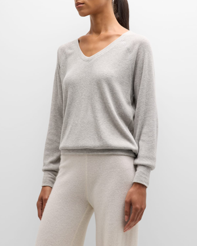 Pj Salvage Textured Essentials Ribbed V-neck Sweatshirt In H Grey