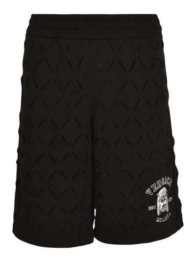 Versace Logo-print Cotton Shorts In Black