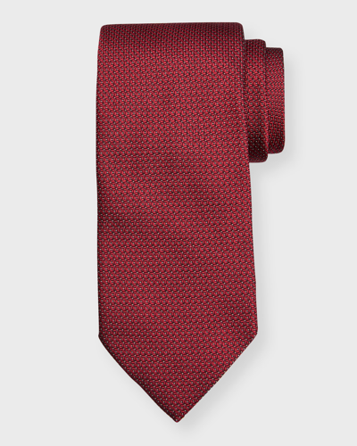Zegna Men's Micro-geometric Jacquard Silk Tie In Medium Red