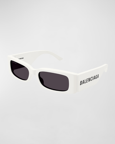 Balenciaga Acetate Rectangle Sunglasses In Shiny Solid Ivory