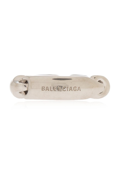 Balenciaga Logo Engraved Ring In Silver