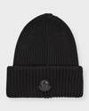 Moncler Wool Knit Beanie With Logo Patch In Black