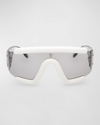 Moncler Semi-rimmed Transparent White Acetate Wrap Sunglasses In White Transparent