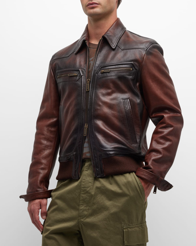 Dsquared2 Faded-effect Leather Jacket In Dark/brown