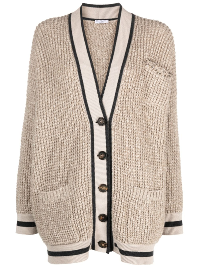 Brunello Cucinelli Embellished Knitted Cardigan In Beige