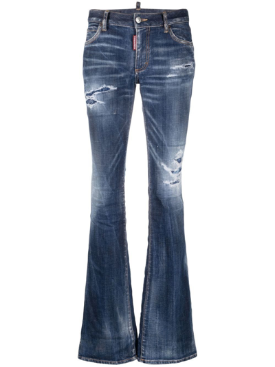 Dsquared2 Distressed Flared Jeans In Blue