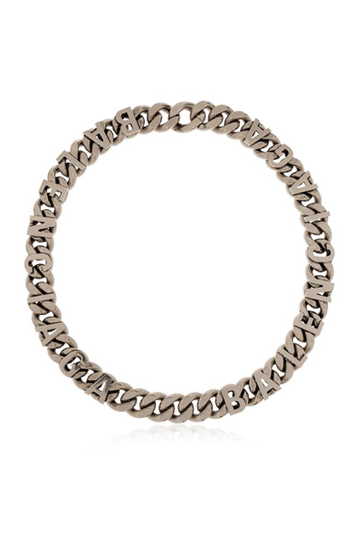 Balenciaga Logo Detailed Chain Necklace In Silver