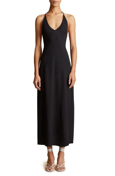 Khaite Raysha Cotton-blend Jersey Halterneck Midi Dress In Black
