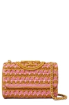 Tory Burch Small Fleming Soft Raffia Crochet Convertible Shoulder Bag In Pink Carnation Multi