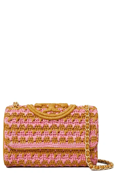 Tory Burch Small Fleming Soft Raffia Crochet Convertible Shoulder Bag In Pink Carnation Multi