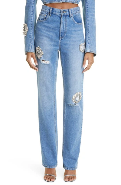 Area Distressed Crystal Detail Jeans In Blue