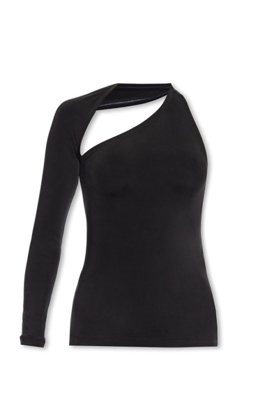 Balenciaga Asymmetric One-shoulder Jersey Top In Noir