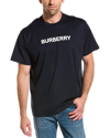Burberry Men Black Crewneck T-shirt With Logo Lettering On The Front In Cotton Man In Grey