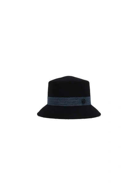 Maison Michel ‘arsene' Denim Ribbon Rabbit Felt Bucket Hat In Black