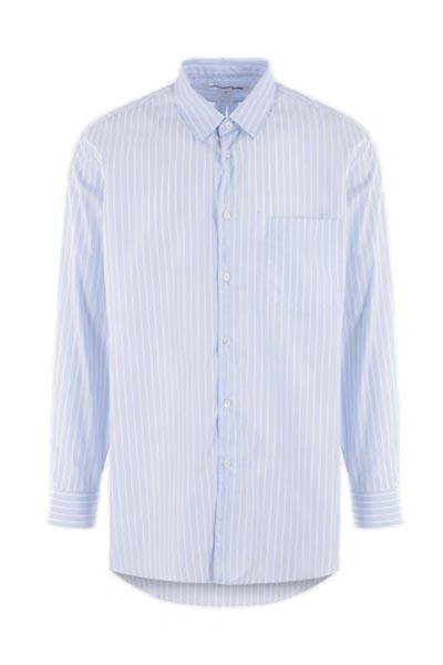 Comme Des Garçons Shirt Pocket Patch Striped Shirt In Blue
