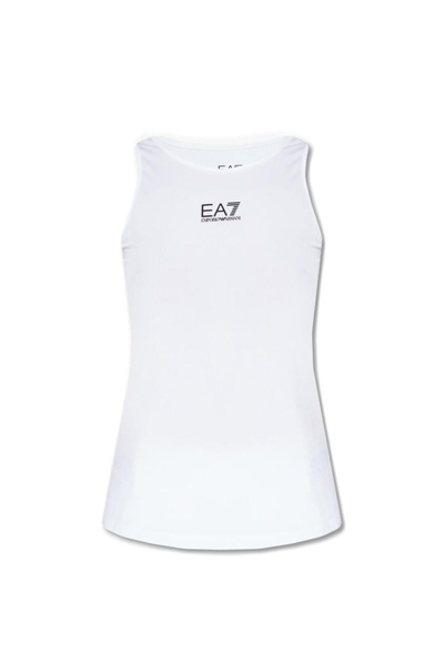 Ea7 Emporio Armani Logo Printed Sleeveless Tank Top In White