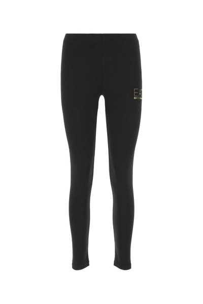 Ea7 Logo-print Cotton Leggings In Schwarz